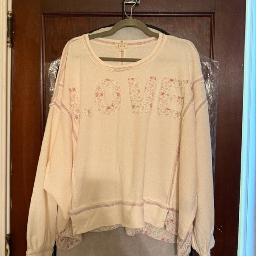 POL Cream Floral 'LOVE' Sweater
